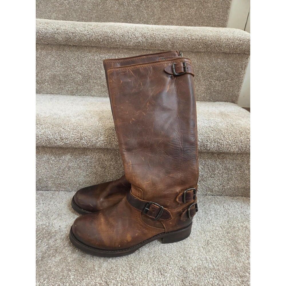 Frye "Veronica" Brown Leather Back Zip Riding Boots Distressed Finish Size 7